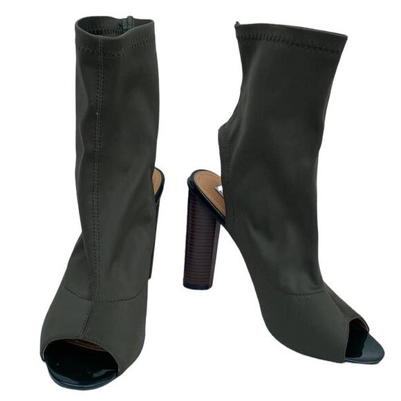 Cape Robbin Connie-3 Olive Lycra Elastic Peep Toe Open Heel  Sock Booties 6.5 - Picture 1 of 10